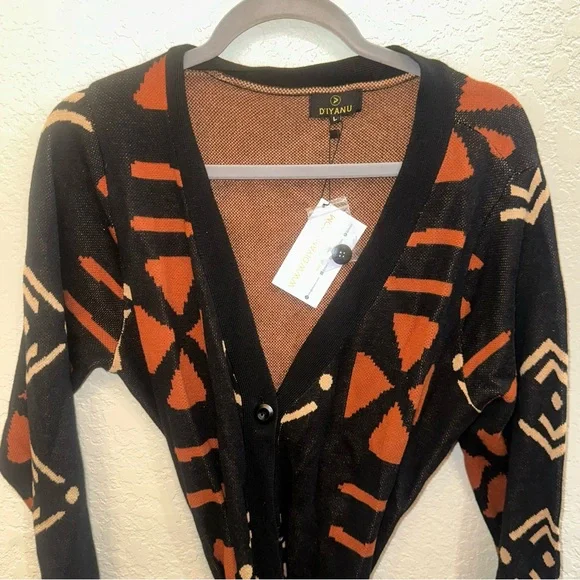 NEW D’iyanu Large African Culture Print Cardigan Sweater Button Up Wrap Dress - Picture 4 of 9
